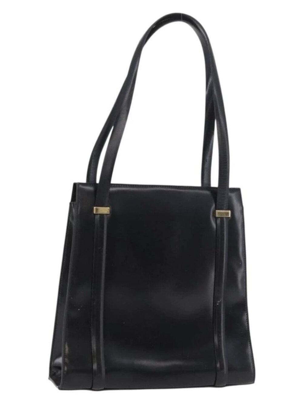 GUCCI Tote Bag Leather Black Gold Auth 182228